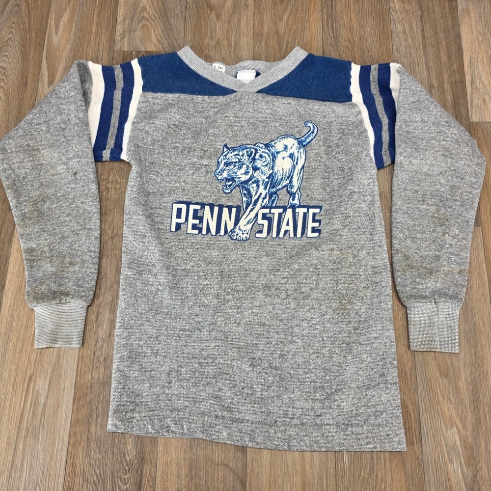 Vintage Penn State Nittany Lions Boys Jersey Shirt Gray Blue M 10-12 USA Made